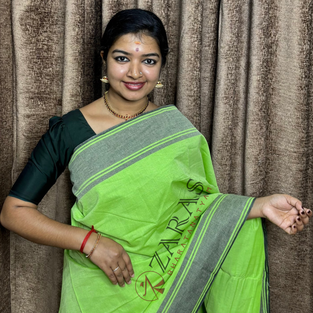 Bharatanatyam Dance Practice Saree - L Green With Bla Plain Border image 0