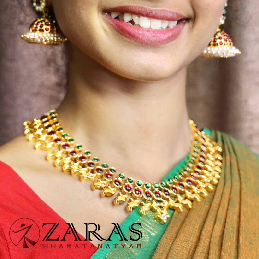 Bharatanatyam Dance Jewellery - Necklace Leaf Design Red Green Kemp image 0
