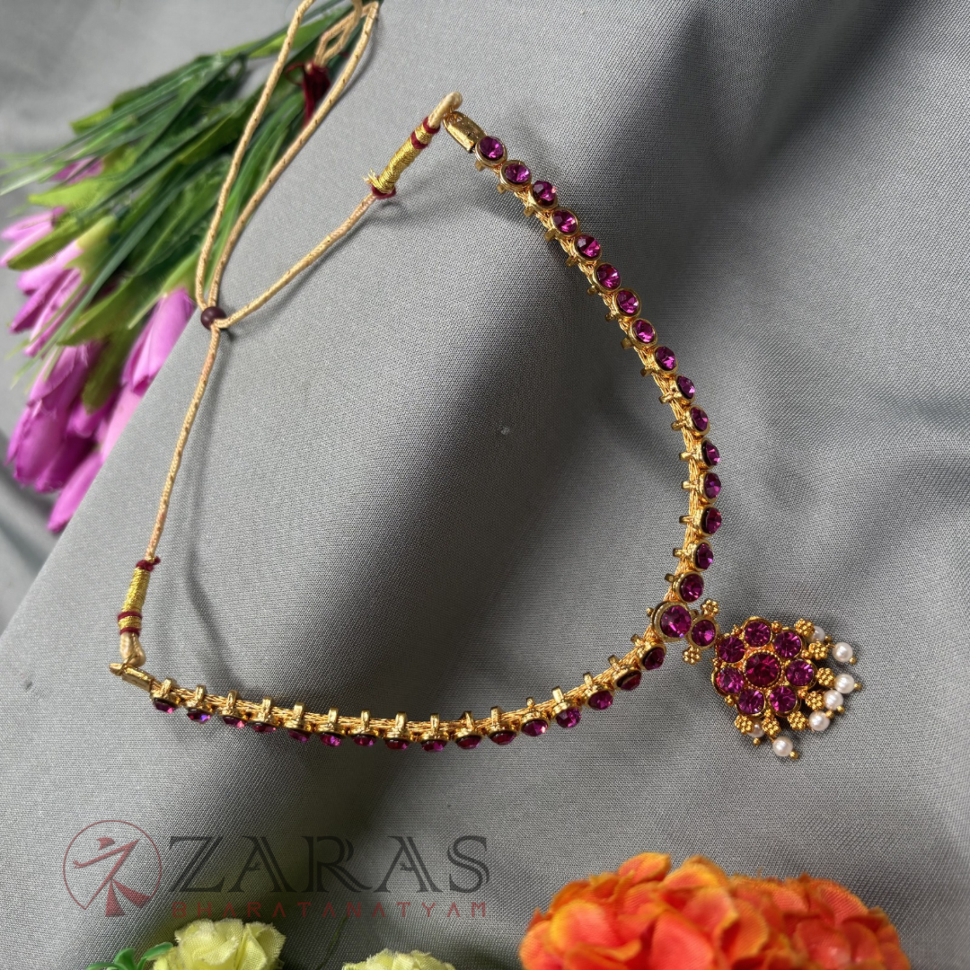 Bharatanatyam Dance Jewellery - Necklace 1 Line Attigai & Flower Pink Stone image 1