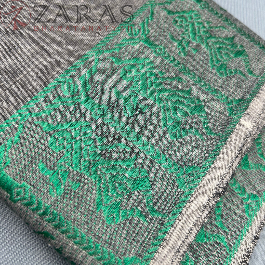 Bharatanatyam Dance Practice Saree - Ash D Green Doll Border image 1