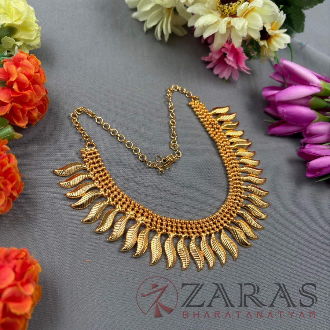 Bharatanatyam Dance Jewellery Necklace - Leaf Gold Beads image 1