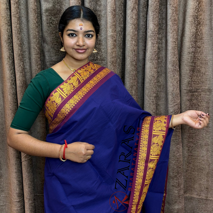 Bharatanatyam Dance Practice Saree - Blue D Gold Big Peacock Border image 0