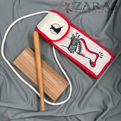 Bharatanatyam Dance Class Instruments - Teak Thattu Manai Set + Salangai jute Bag (Combo) SMALL image 1