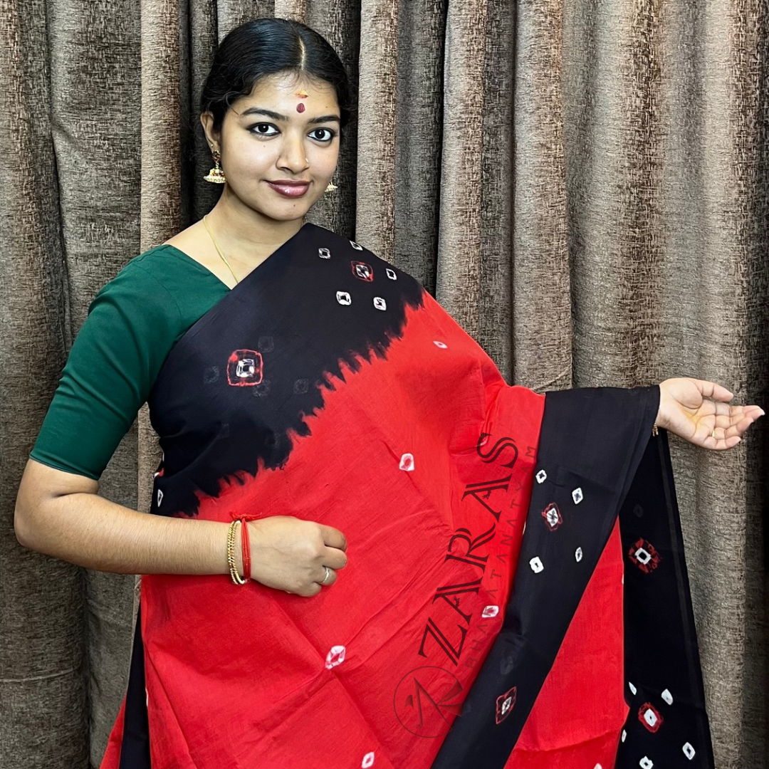 Bharatanatyam Dance Practice Saree - Red with Black Bandini Saree image 0