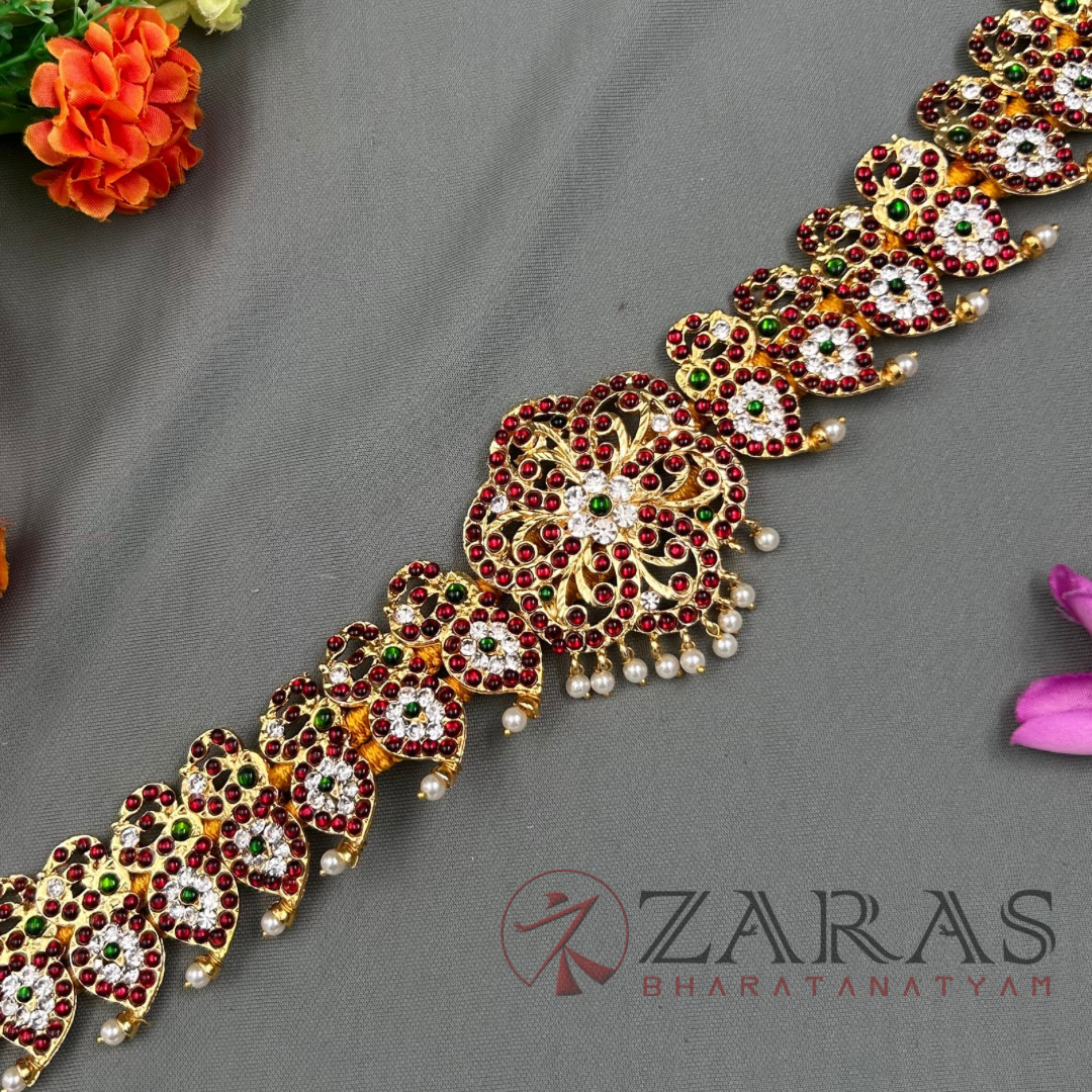 Bharatanatyam Dance Jewellery - Flower RG Kemp CS Hip Belt (Ottiyanam) image 1