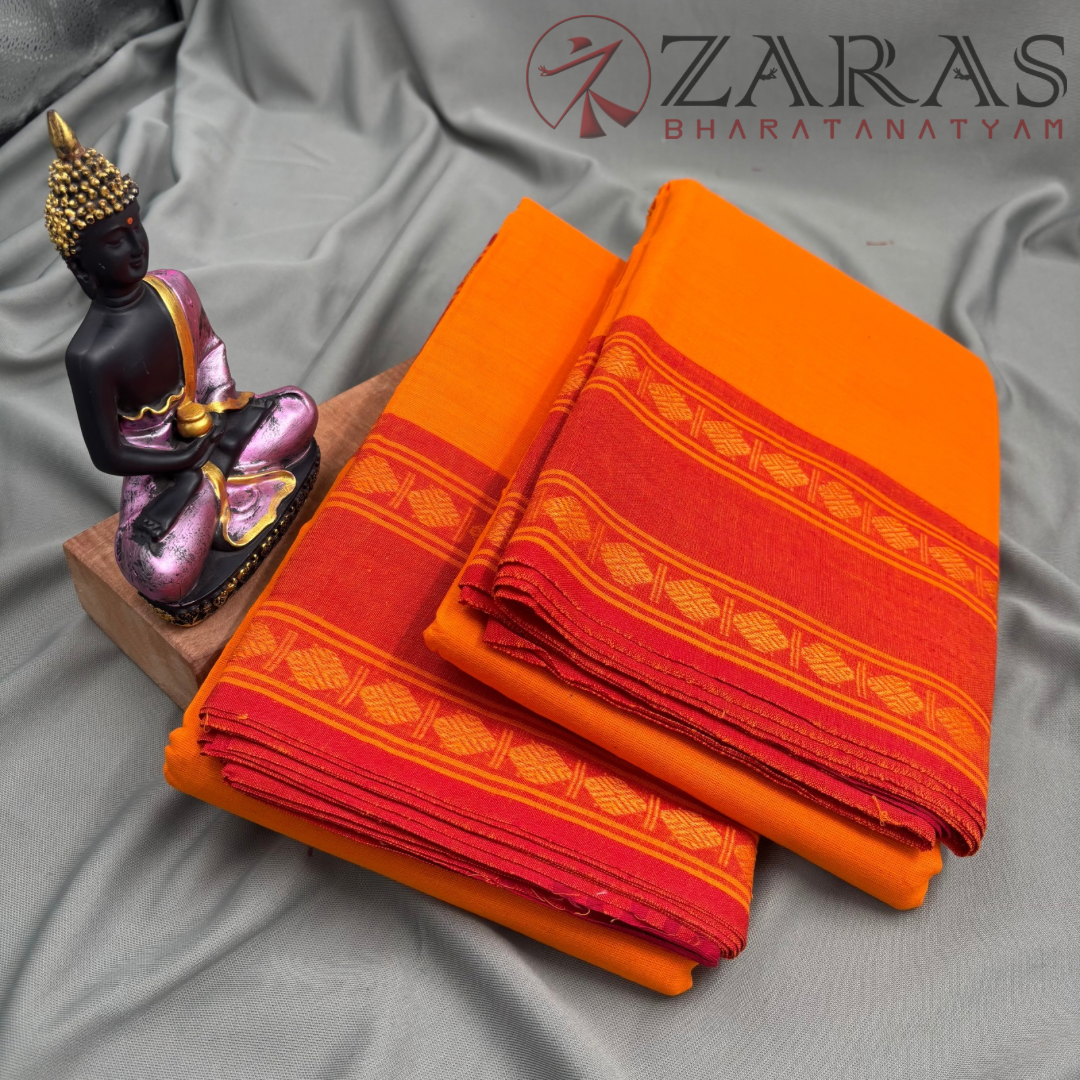 Bharatanatyam Dance Practice Saree - M Yellow with Red Double Flower Border image 2