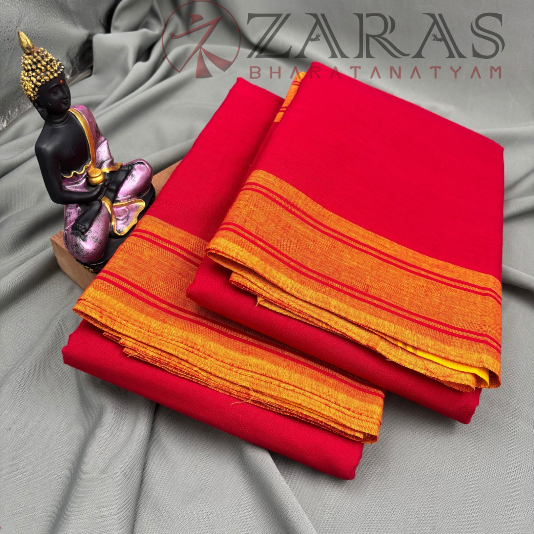 Bharatanatyam Dance Practice Saree - Red Mus Plain Border image 2