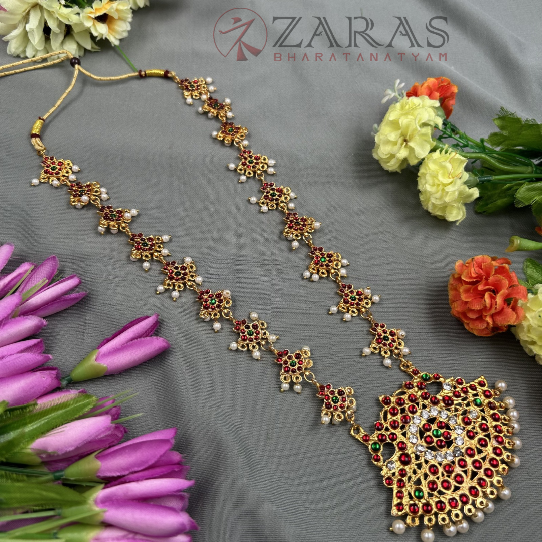 Bharatanatyam Dance Jewellery Haaram - Flower & Padak RG Kemp Maalai / Long image 1