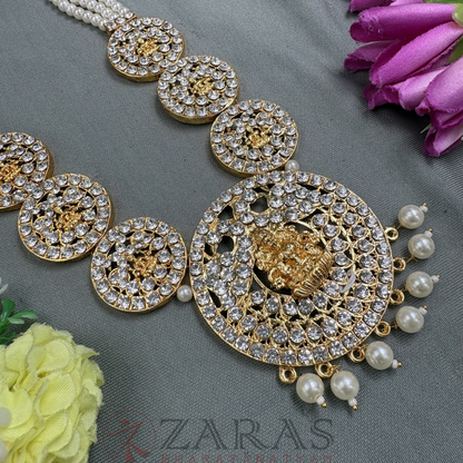 Bharatanatyam Dance Jewellery - Haaram Lakshmi Design White Stone image 1