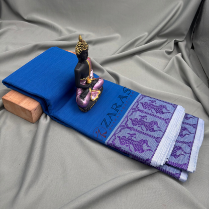 Bharatanatyam Dance Practice Saree - Blue with L Blue Doll Border image 1