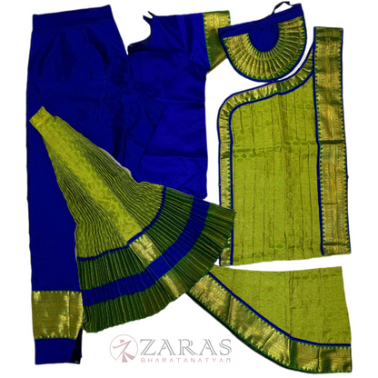 Bharatanatyam Dance Costume Readymade - Blue with Light Green Brocade image 0