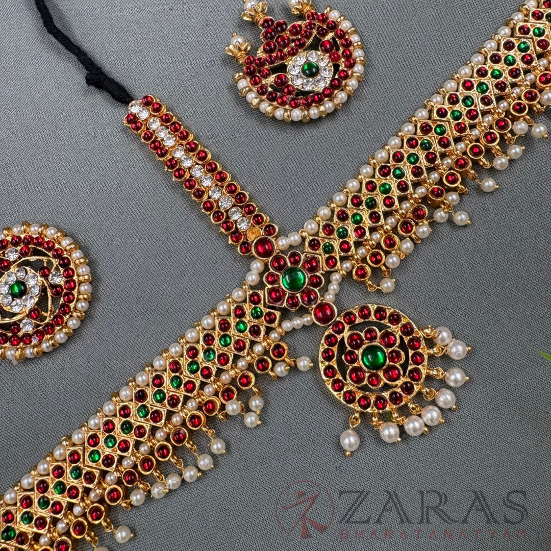 Bharatanatyam Dance Jewellery - Headset Round V RG Kemp Beads CS image 2
