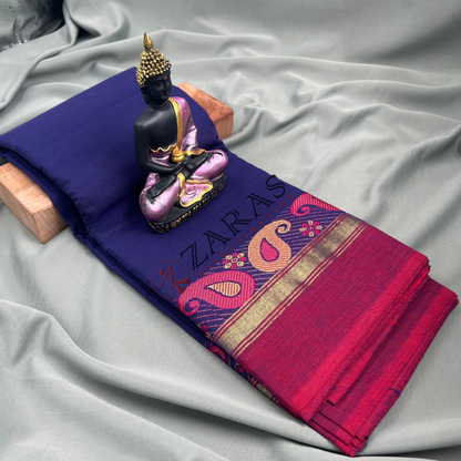 Bharatanatyam Dance Practice Saree - Blue D Red Manga Border image 1
