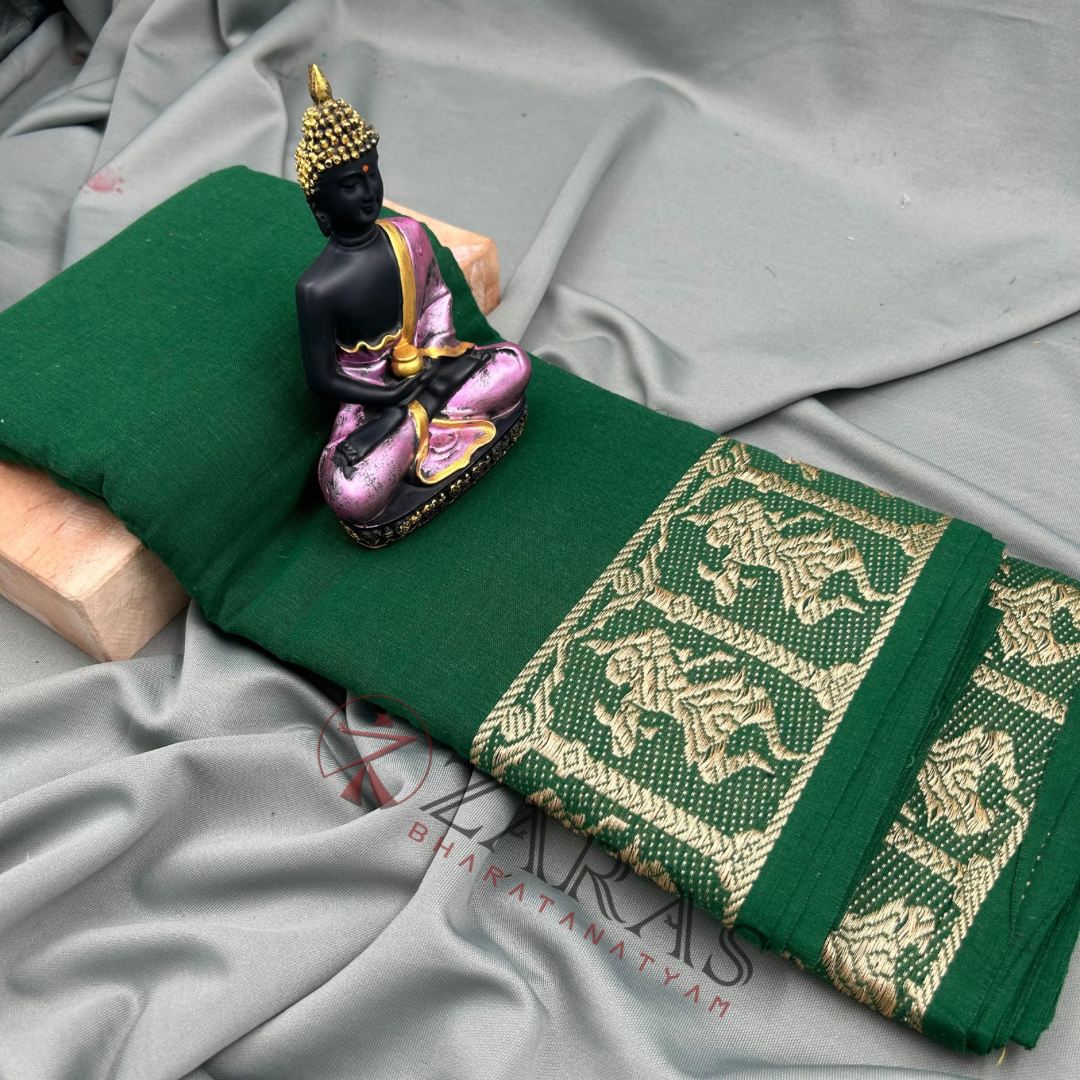 Bharatanatyam Dance Practice Saree - Dark Green Gold Doll Border image 0