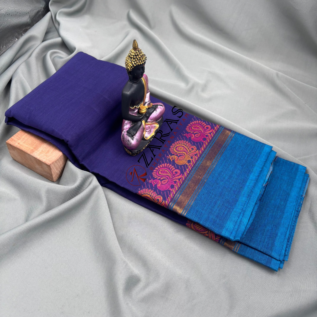 Bharatanatyam Dance Practice Saree -  Blue D BL Small Peacock Border image 1