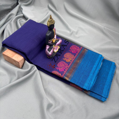 Bharatanatyam Dance Practice Saree -  Blue D BL Small Peacock Border image 1