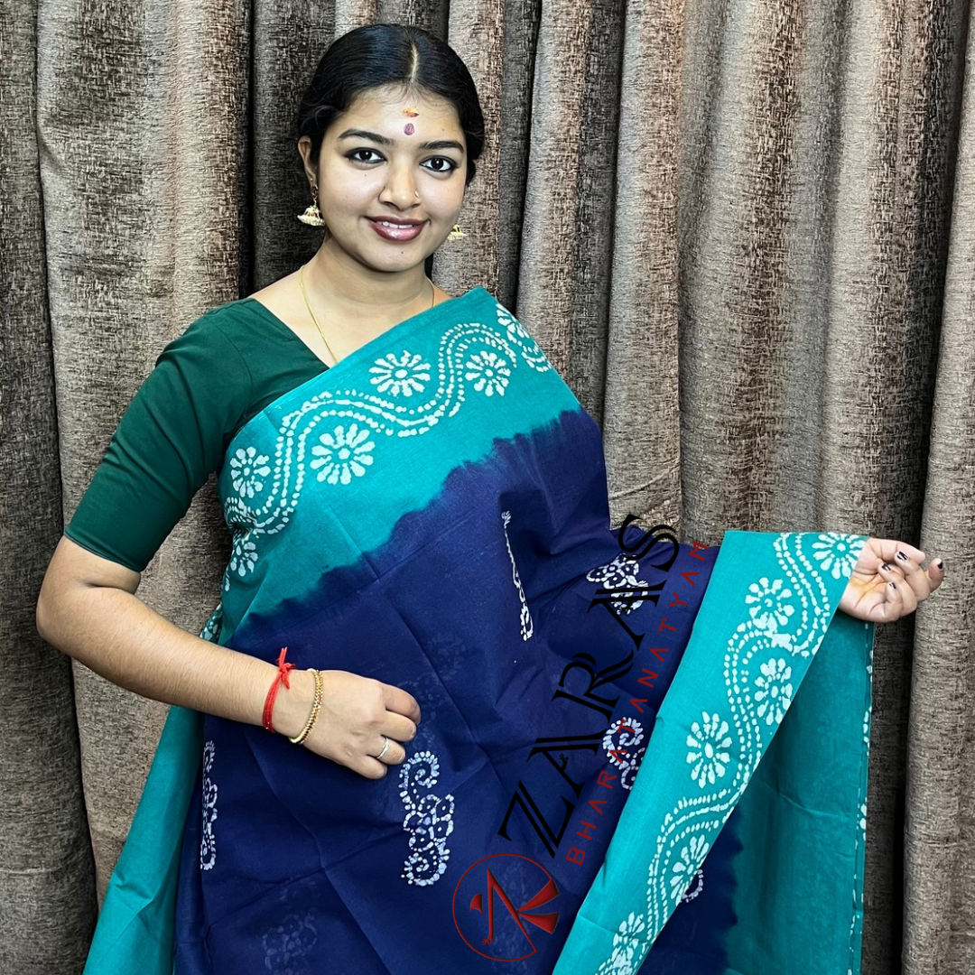 Bharatanatyam Dance Practice Saree - D Blue with C Green Bandini Saree image 0