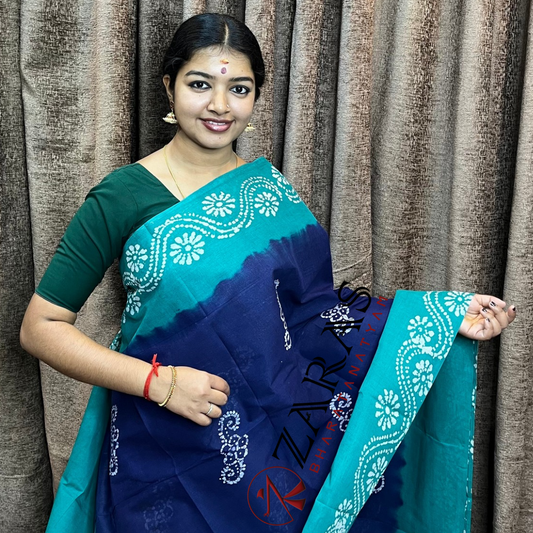 Bharatanatyam Dance Practice Saree - D Blue with C Green Bandini Saree image 0