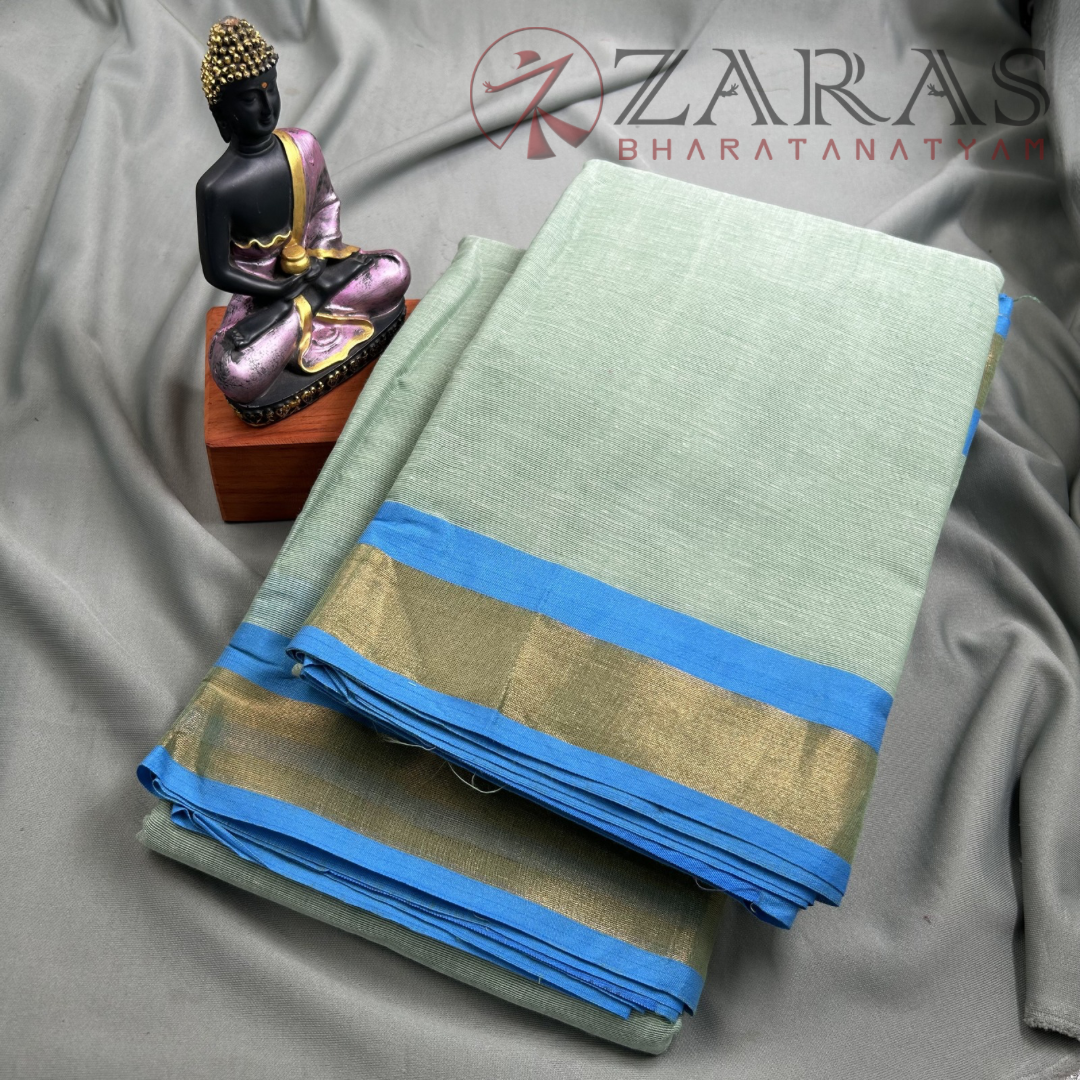 Bharatanatyam Dance Practice Saree - L Green with Blue Plain Border image 1