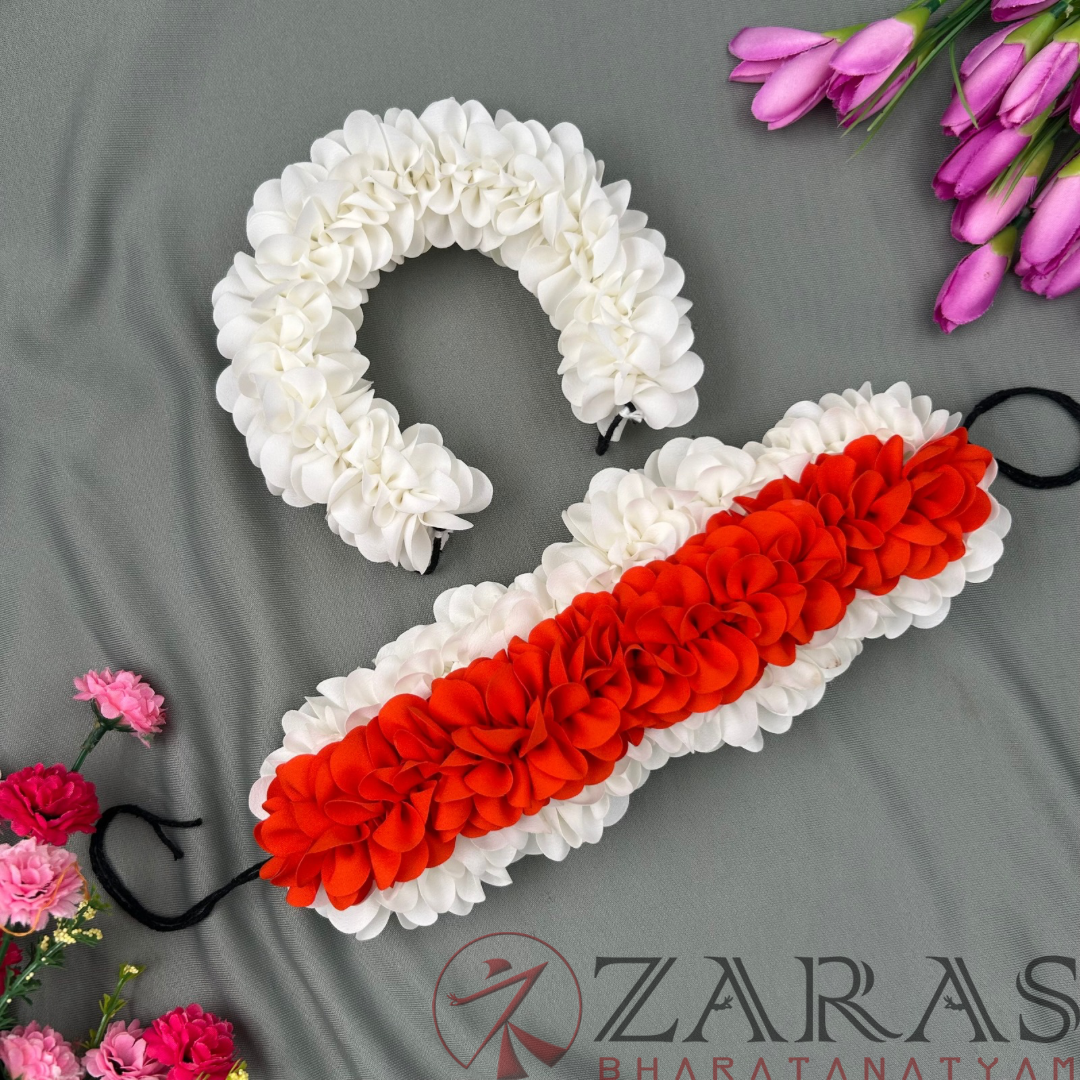 Bharatanatyam Dance Cloth Flower Set (3 in 1) + 1 White + Orange (SS Fold) image 0