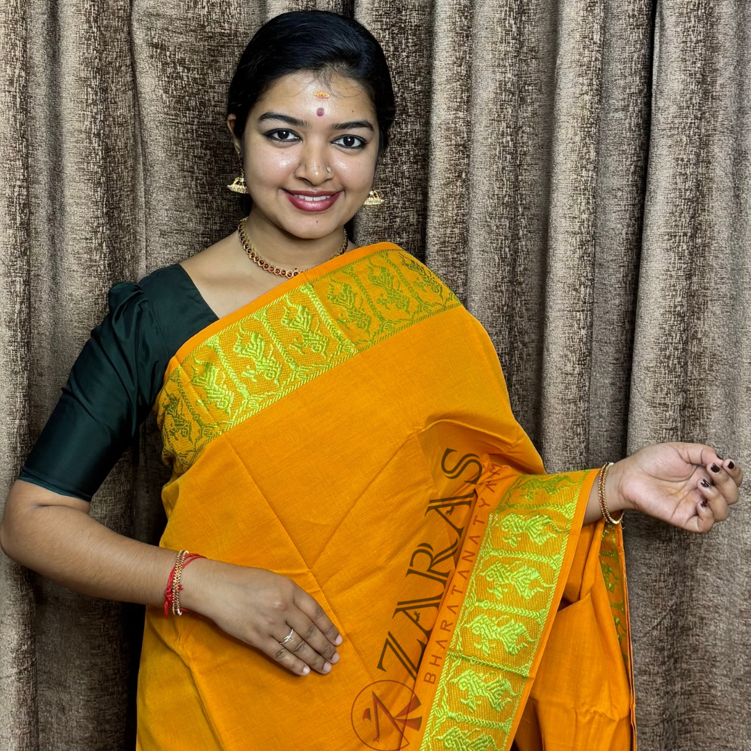 Bharatanatyam Dance Practice Saree - M Yellow L Green Doll Border image 0