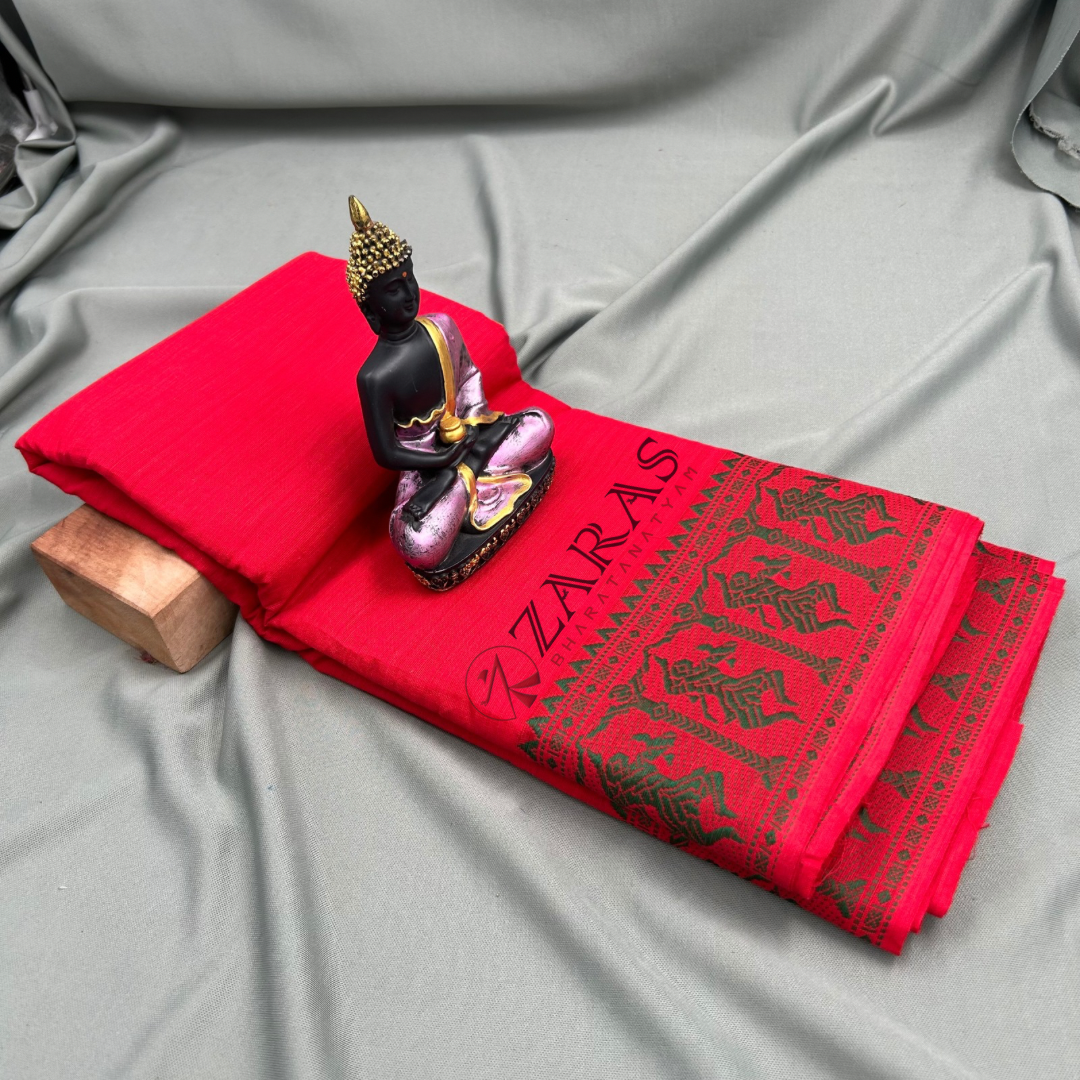 Bharatanatyam Dance Practice Saree - Red Dark Green Doll Border image 1