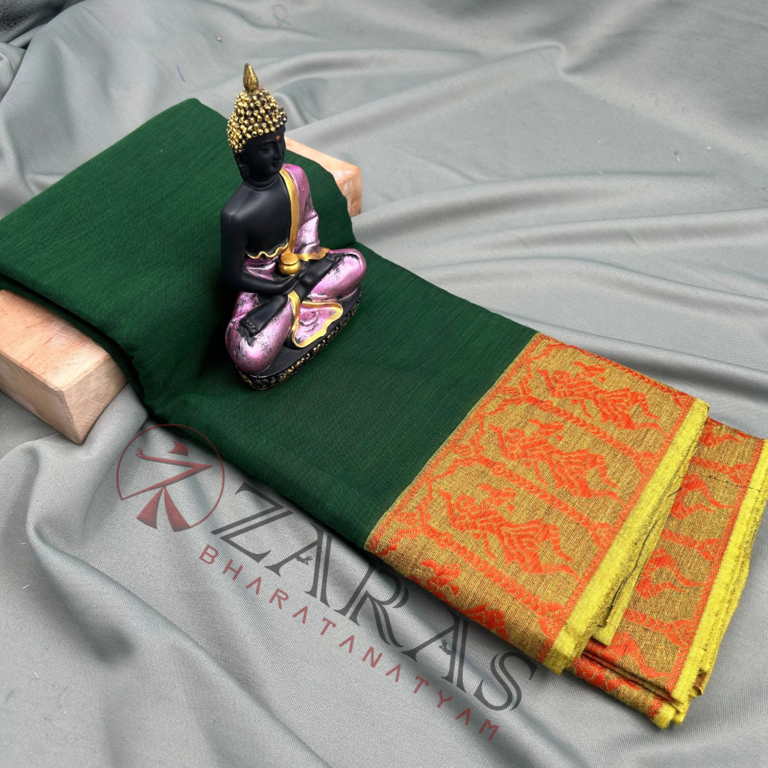 Bharatanatyam Dance Practice Saree - Dark green Ye Red Doll Border image 0