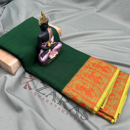 Bharatanatyam Dance Practice Saree - Dark green Ye Red Doll Border image 0