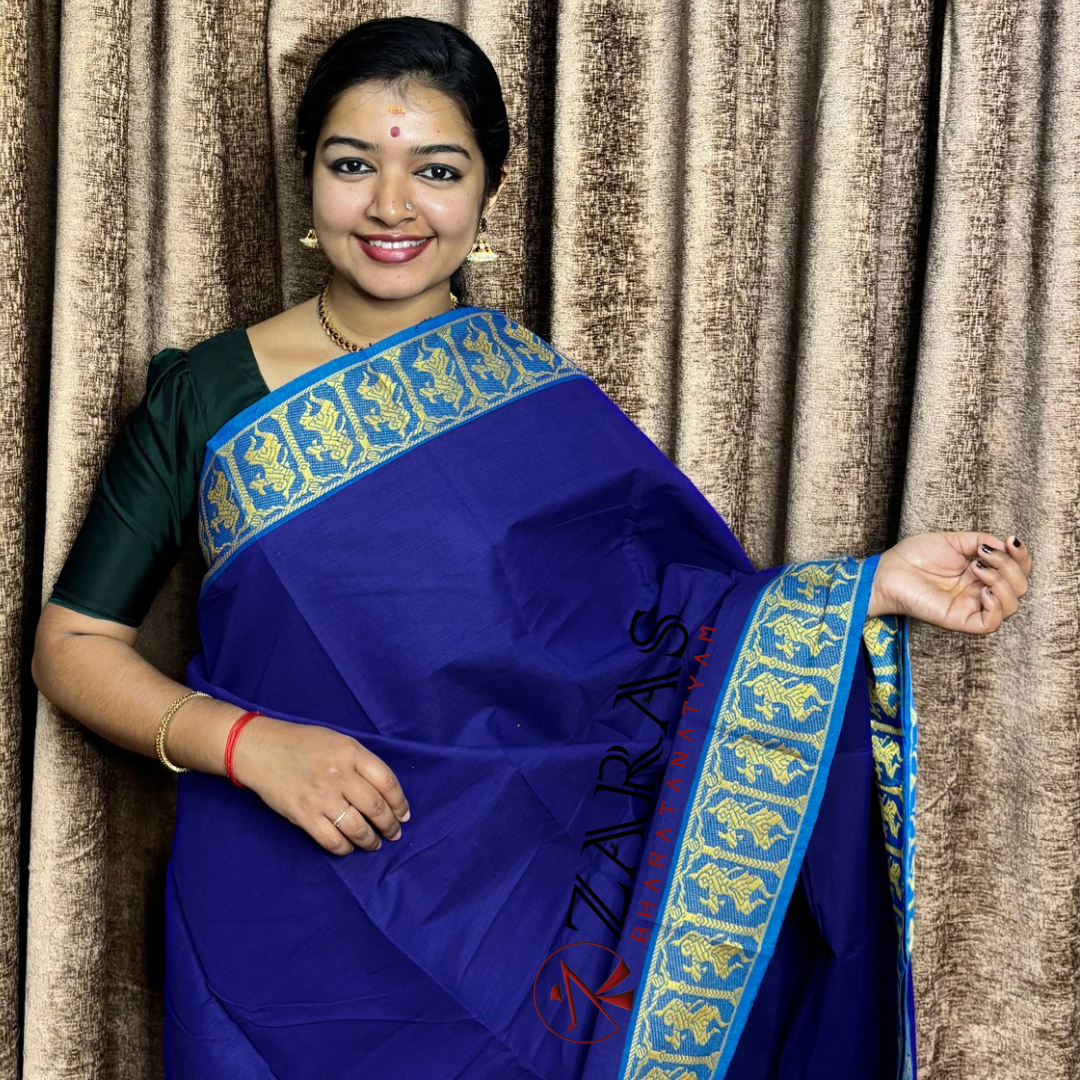 Bharatanatyam Dance Practice Saree - D Blue B Gold Doll Border image 0