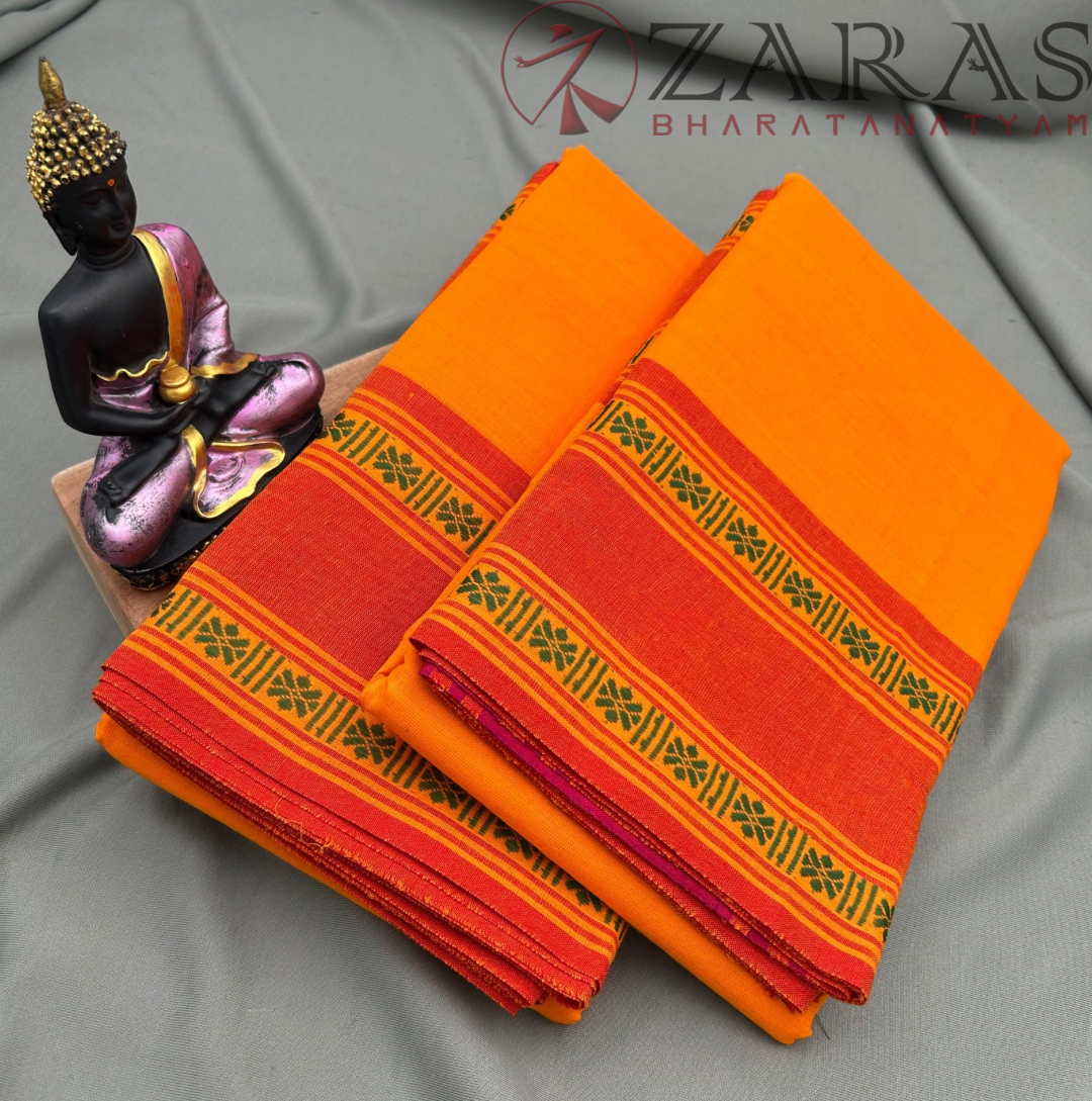 Bharatanatyam Dance Practice Saree - M Yellow with Red D Flower Border image 1