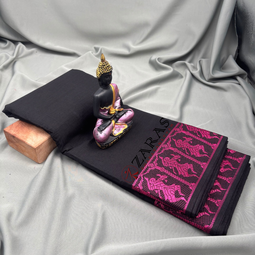 Bharatanatyam Dance Practice Saree - Black With Pink Doll Border image 1