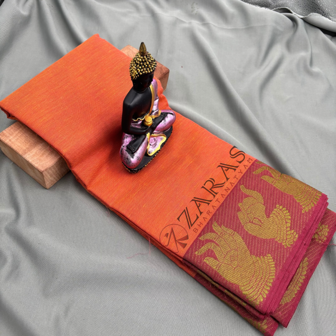 Bharatanatyam Dance Practice Saree - Mustard Orange with Maroon Mudra Border image 1