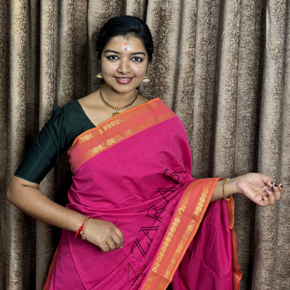 Bharatanatyam Dance Practice Saree - Pink with Orange Double Coin Border image 0