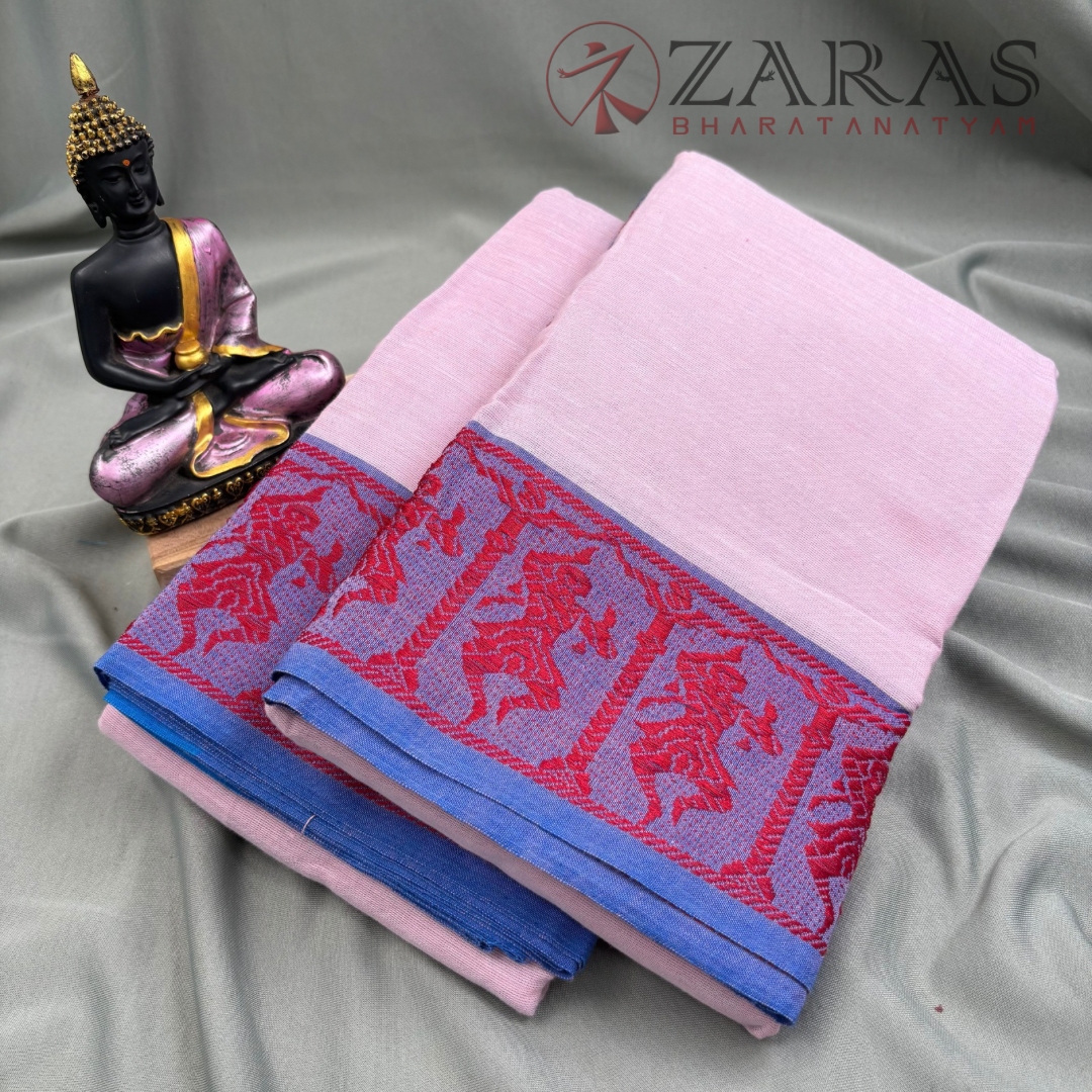 Bharatanatyam Dance Practice Saree - Lavender with Blue Doll Border image 1