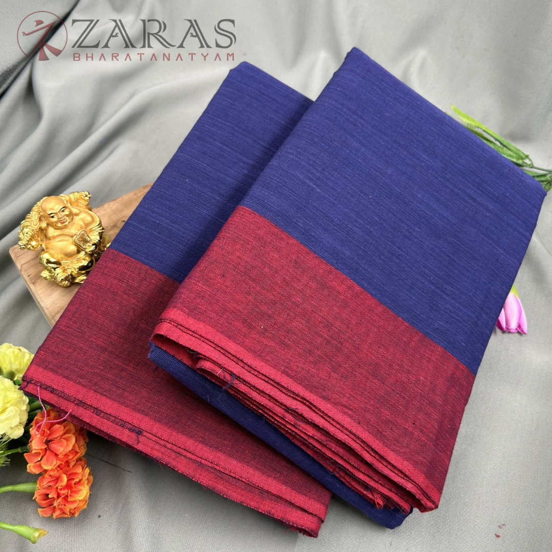 Bharatanatyam Dance Practice Saree - Blue with Maroon Plain Border image 1