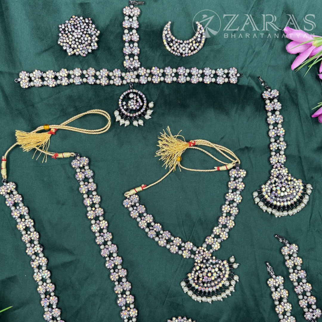 Bharatanatyam Dance Jewellery Full set - D Manga white Stone image 2