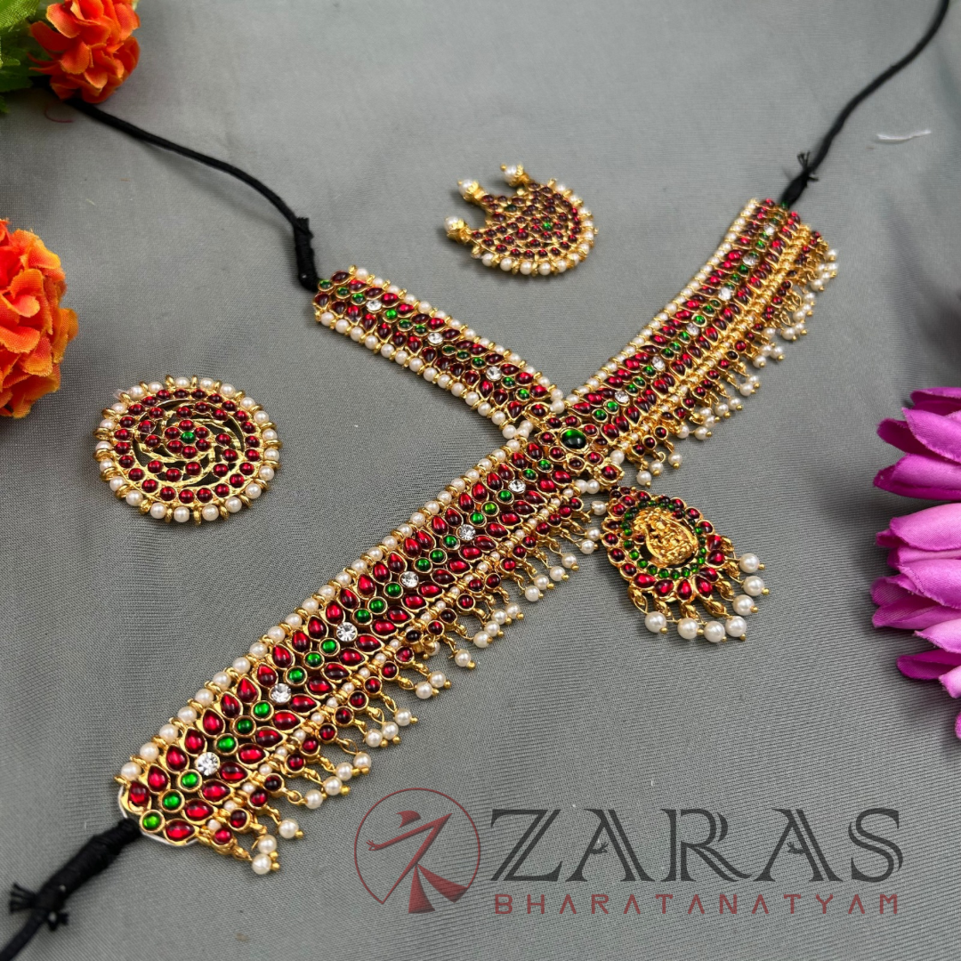 Bharatanatyam Dance Jewellery - Headset Leaf Lakshmi RG Kemp Beads Dr image 1