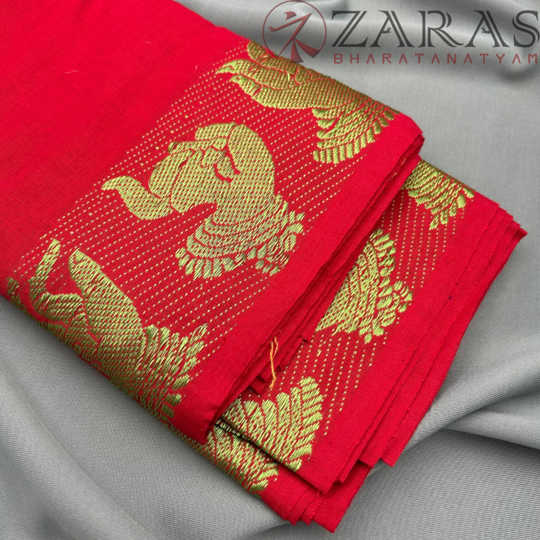 Bharatanatyam Dance Practice Saree - Red with L Green Mudra Border image 1