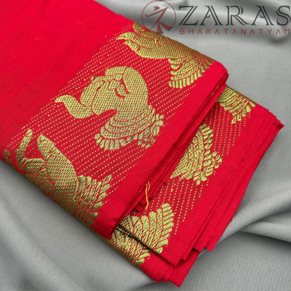 Bharatanatyam Dance Practice Saree - Red with L Green Mudra Border image 1
