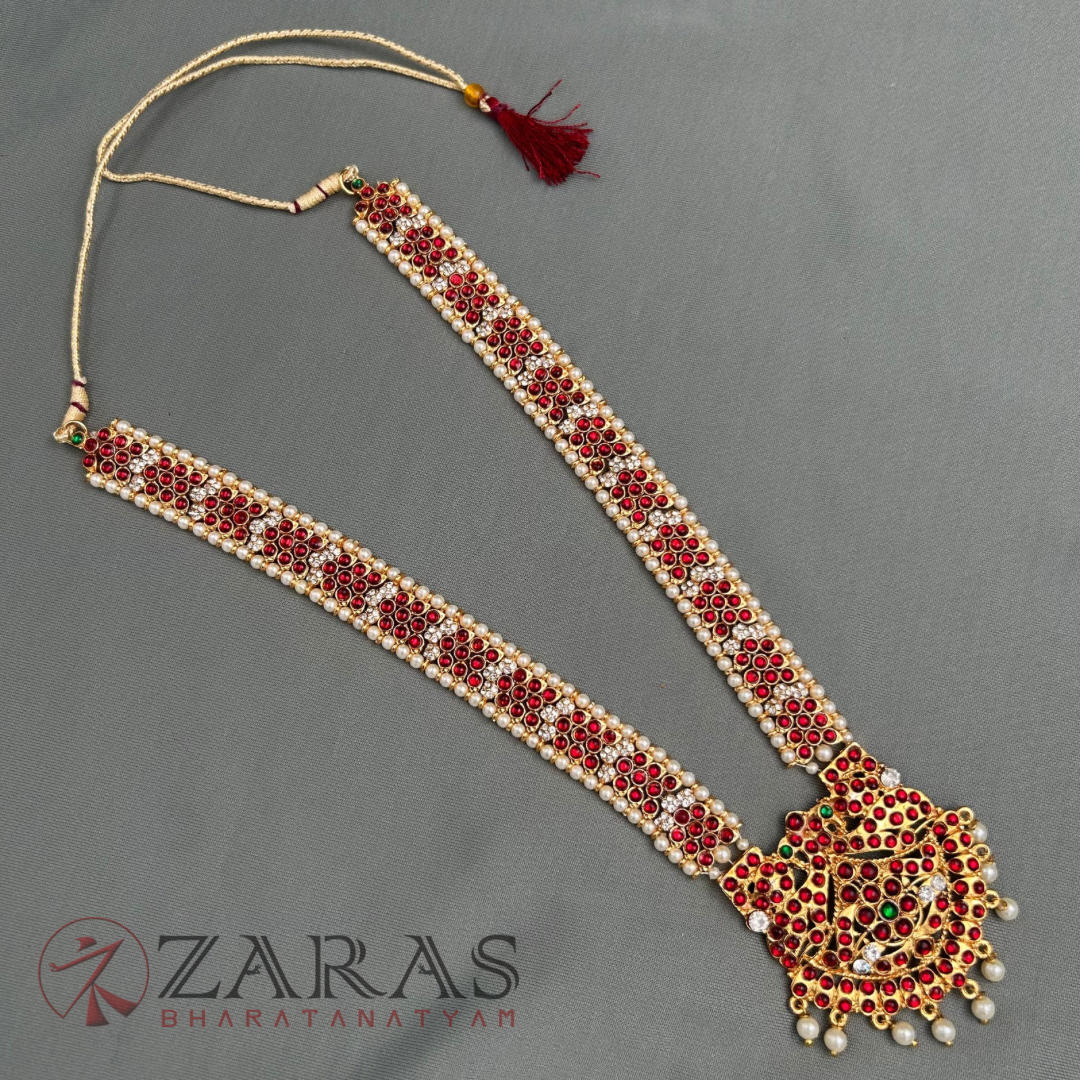 Bharatanatyam Dance Jewellery - SOW with Pea Pearls RG Kemp CS Haaram / Long Chain image 3