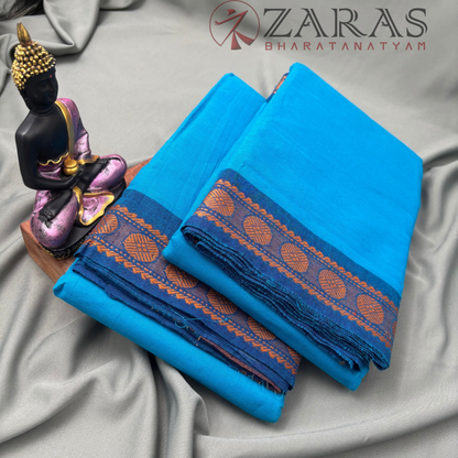 Bharatanatyam Dance Practice Saree - L Blue with Gold Coin Border image 2