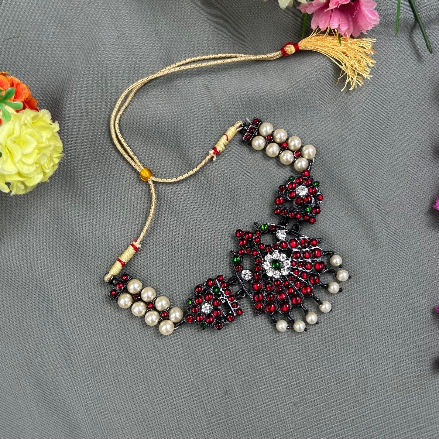 Bharatanatyam Dance Jewellery Black Necklace - 2L Balls Peacock RG Kemp Beads image 0