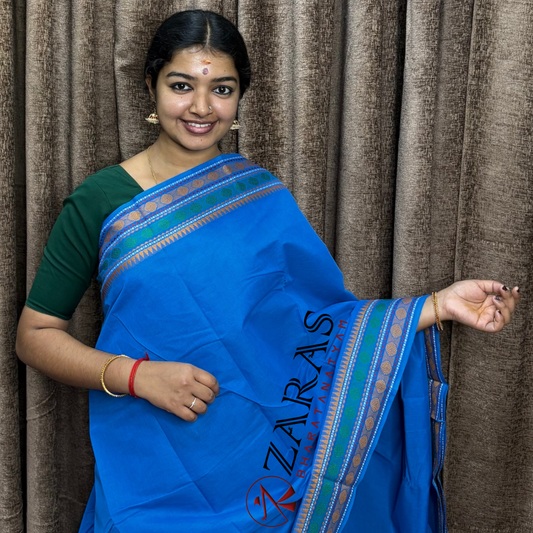 Bharatanatyam Dance Practice Saree - Blue GY Single Coin Border image 0