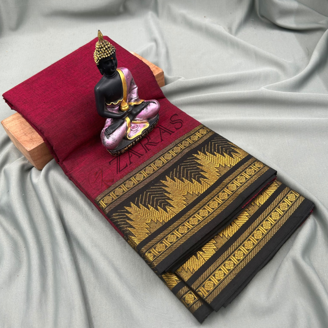 Bharatanatyam Dance Practice Saree - Maroon with Black Temple Border (6 mtr) image 0