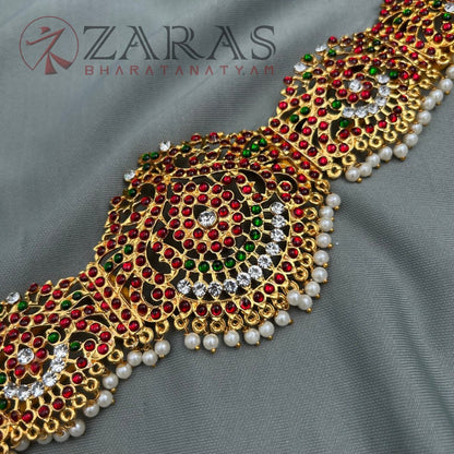 Bharatanatyam Dance Jewellery - Peacock RG Kemp CS Hip Belt (Ottiyanam) image 1