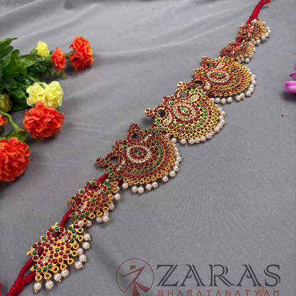 Bharatanatyam Dance Jewellery - D Peacock RG Kemp CS Hip Belt (Ottiyanam) image 1