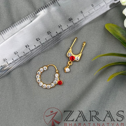 Bharatanatyam Dance Jewellery - Nathu Bullaku White & Red Stone image 1