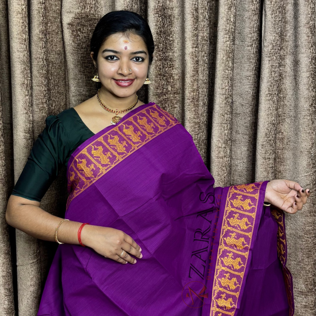Bharatanatyam Dance Practice Saree - Violet Mustard Doll Border image 0