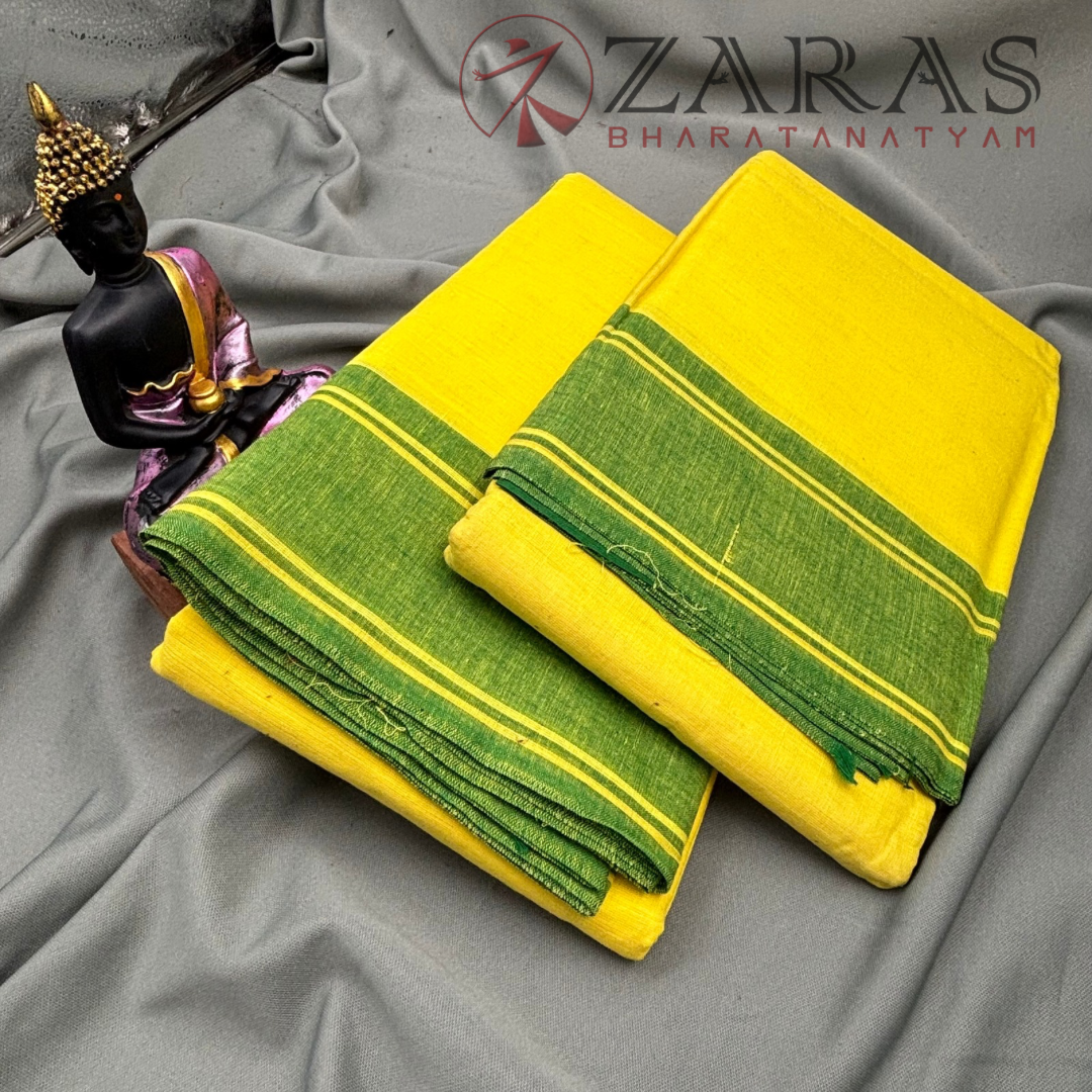 Bharatanatyam Dance Practice Saree - L Yellow With Green Plain Border image 2