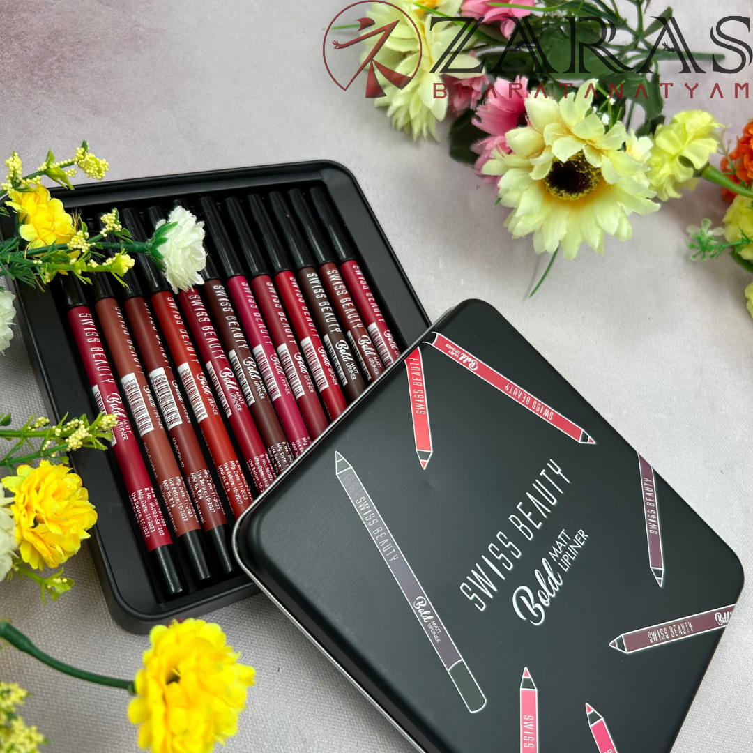 Bharatanatyam Dance Makeup Products - Bold Matte Lipliner Set of 12 Pcs (Swiss Beauty) image 2